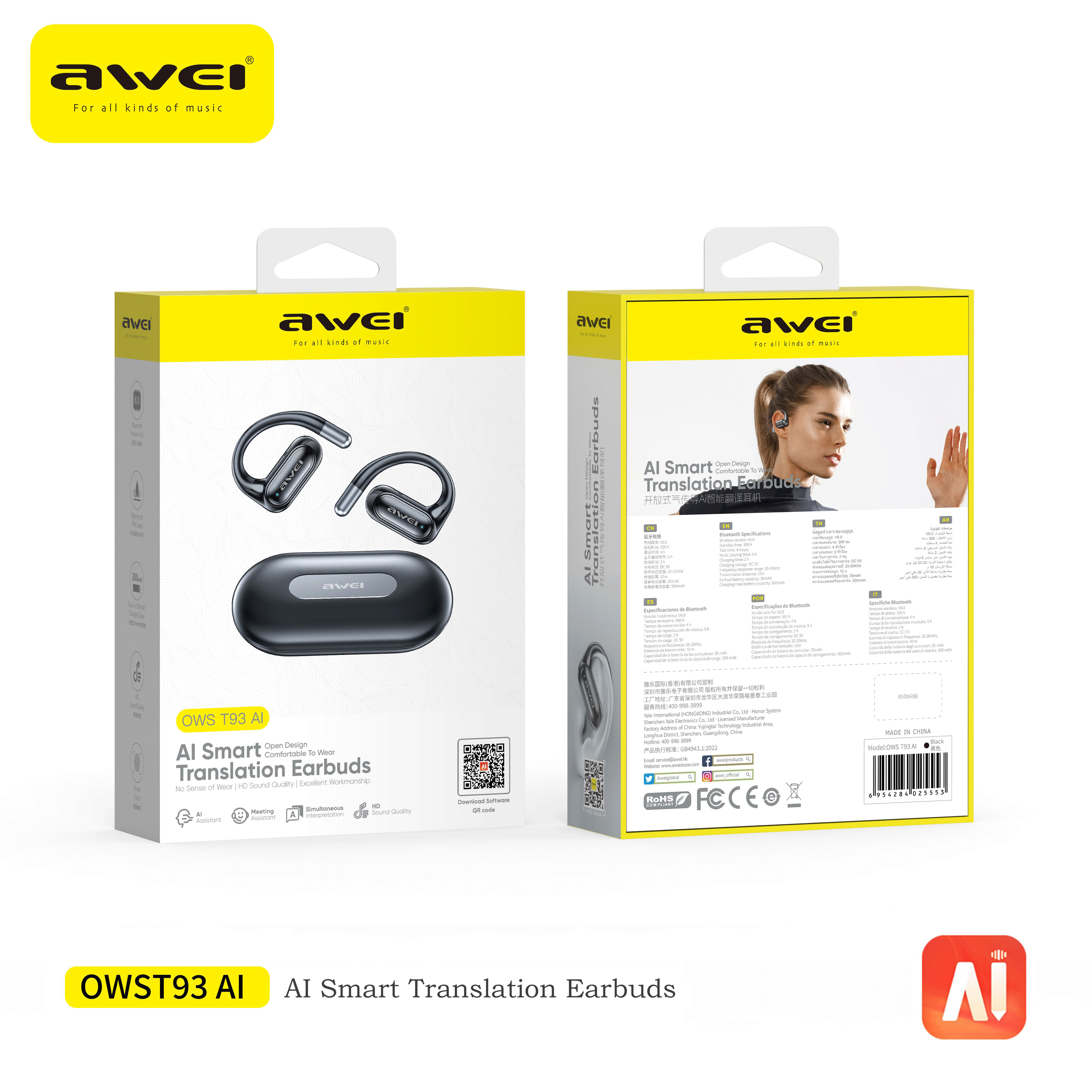 Auriculares deportivos AWEI T93 AI OWS de conducción aérea