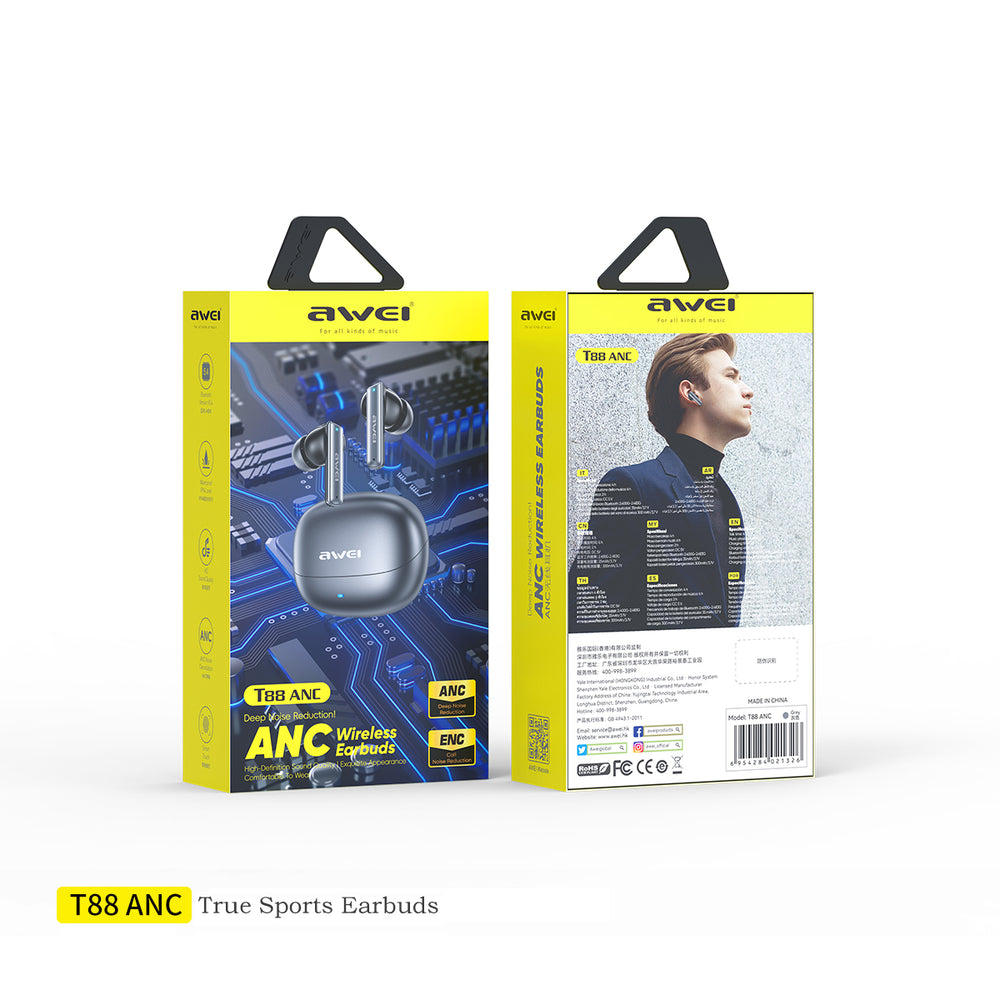 AWEI T88 ANC Headphones (TWS,Low Latency,ENC Dual Noise Cancellation)