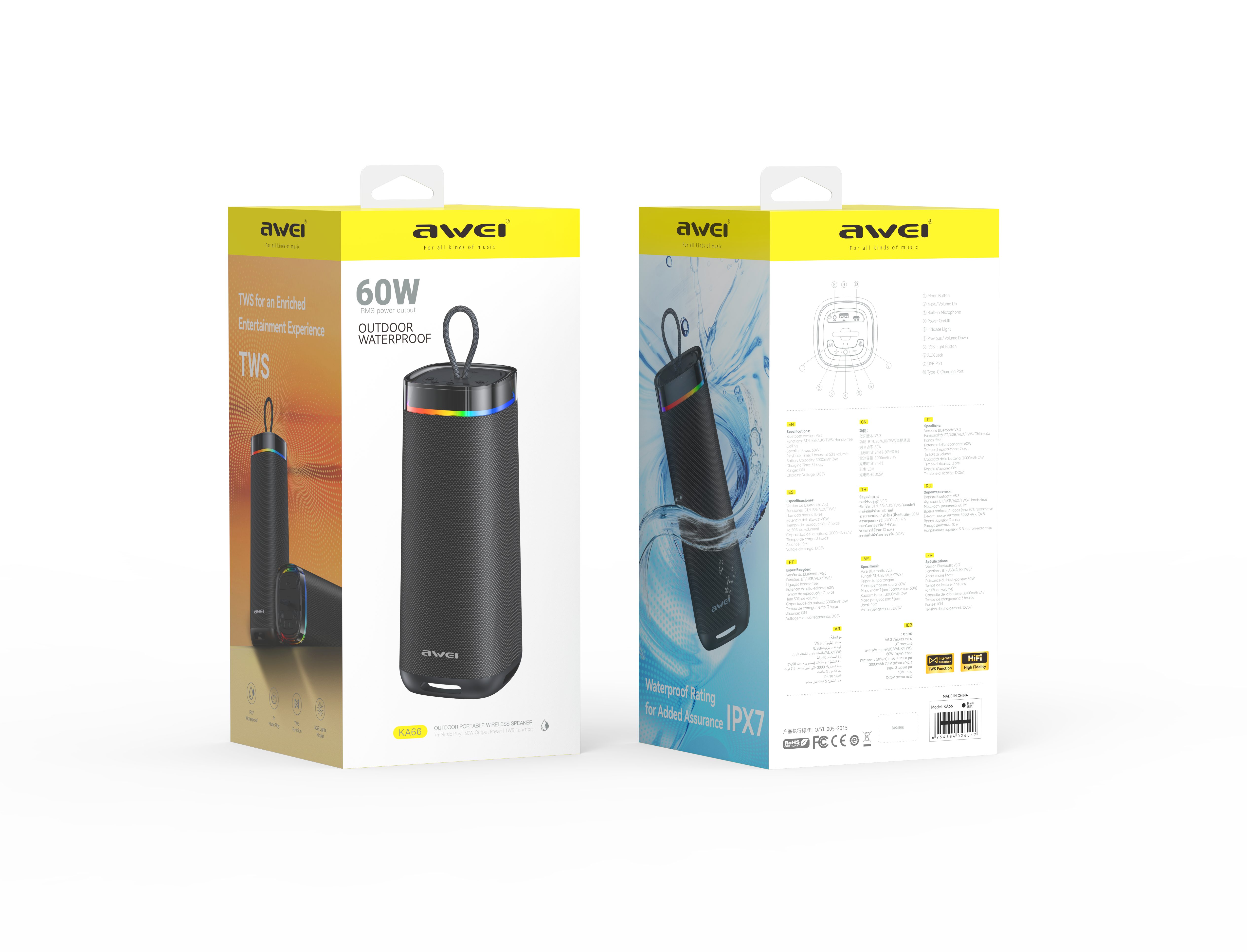 Altavoz Bluetooth portátil para exteriores Awei KA66