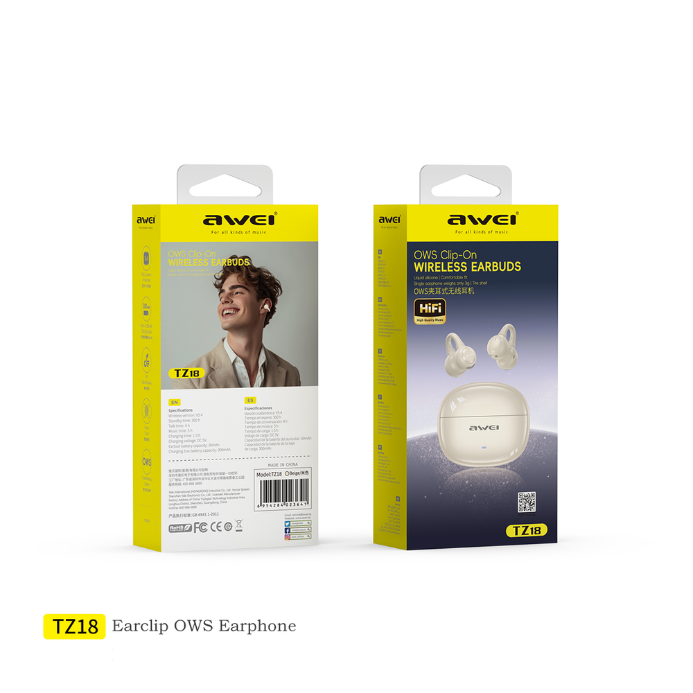 AWEI TZ18 Headphones (OWS Open Ear Clip,Long Battery Life )